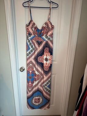 Elle Blue & Coral Paisley Maxi Slip Dress